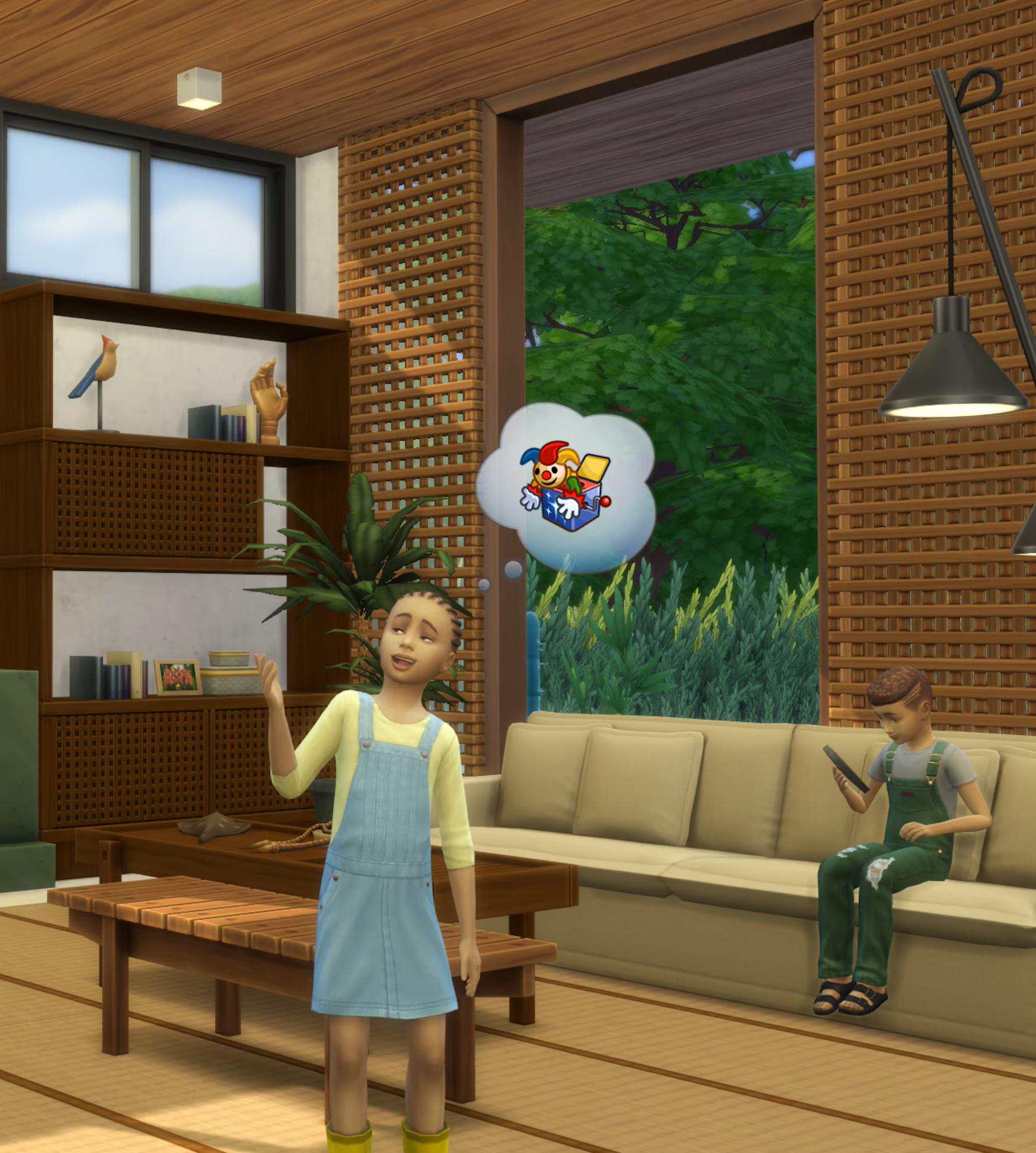 Pastel colored shelves and wooden wall designs